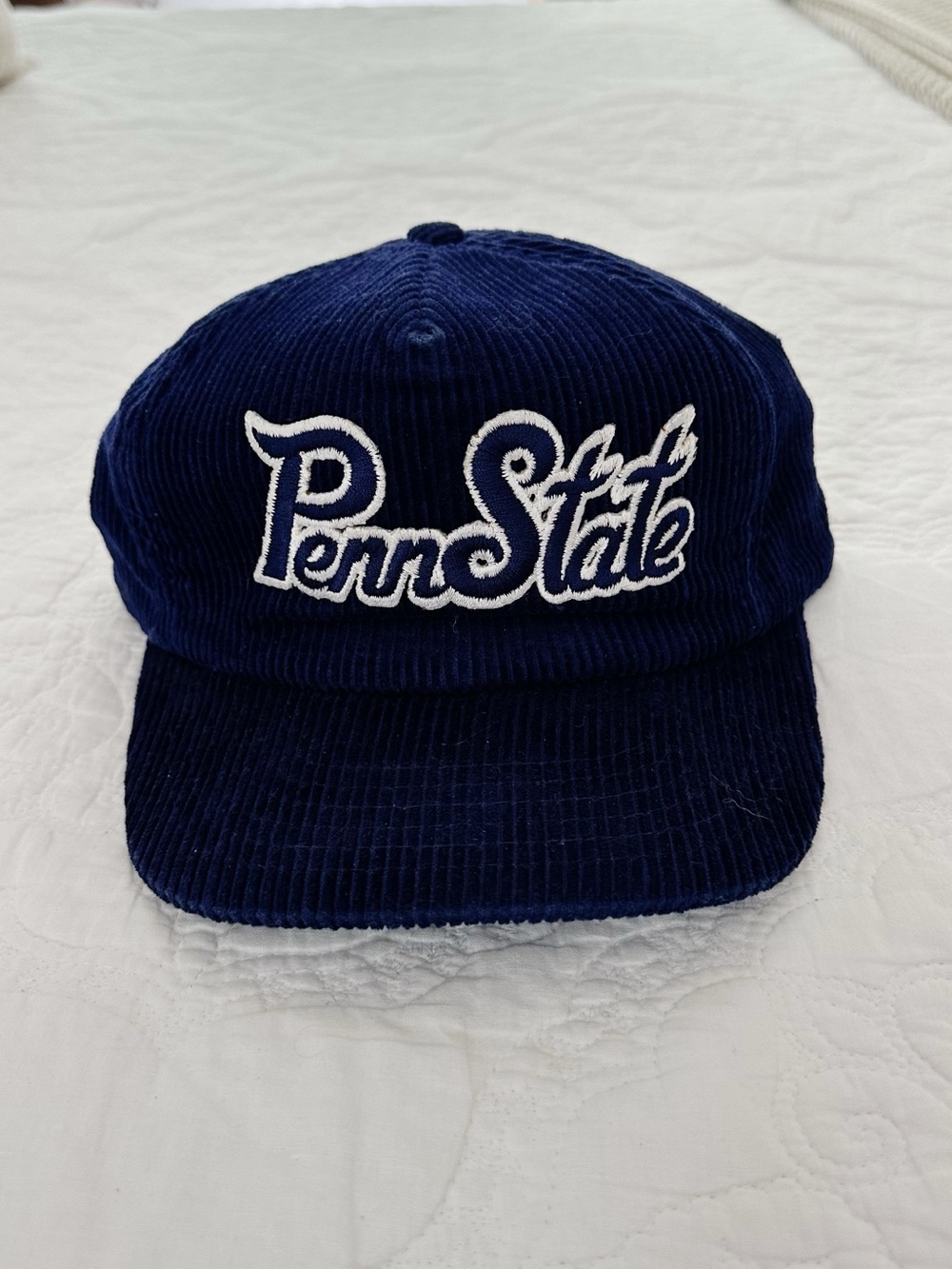 Vintage Penn State Corduroy Baseball Cap - Navy with White Logo Snapback Hat M/L